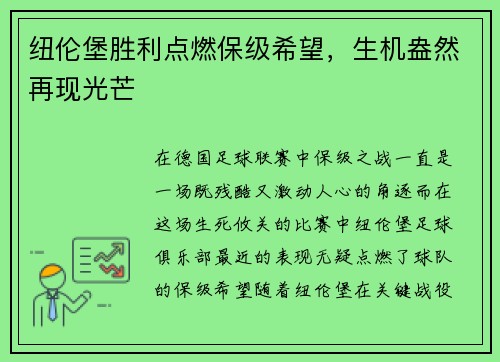 纽伦堡胜利点燃保级希望，生机盎然再现光芒